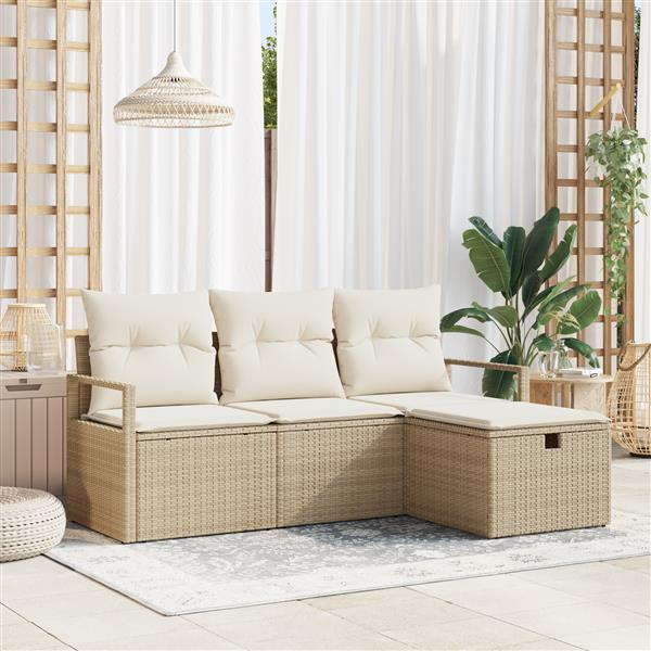 Grote foto vidaxl 4 delige tuinset met kussens in beige poly rattan tuin en terras tuinmeubelen