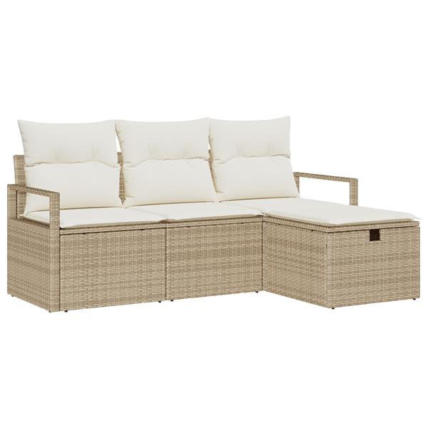 Grote foto vidaxl 4 delige tuinset met kussens in beige poly rattan tuin en terras tuinmeubelen