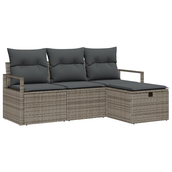 Grote foto vidaxl 4 delige tuinbankset met grijze kussens van poly rattan tuin en terras tuinmeubelen