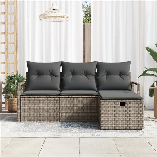 Grote foto vidaxl 4 delige tuinbankset met grijze kussens van poly rattan tuin en terras tuinmeubelen