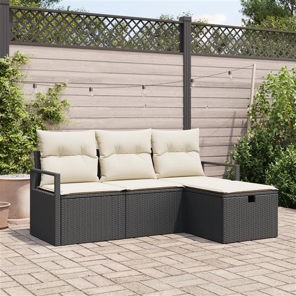 Grote foto vidaxl 4 delige tuinsofa set met kussens zwart poly rattan tuin en terras tuinmeubelen