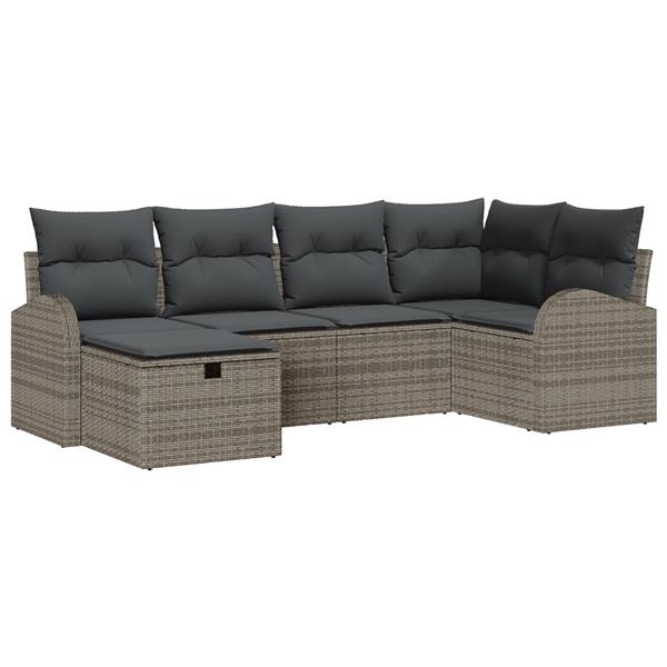 Grote foto vidaxl 6 delige tuinsofa set met kussens in grijs poly rattan tuin en terras tuinmeubelen