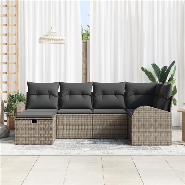Grote foto vidaxl 6 delige tuinsofa set met kussens in grijs poly rattan tuin en terras tuinmeubelen