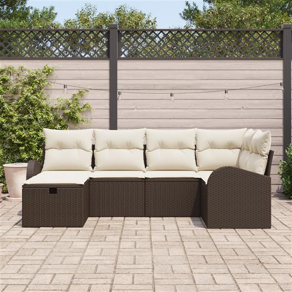 Grote foto vidaxl 6 delige tuinset met kussens bruin poly rattan tuin en terras tuinmeubelen