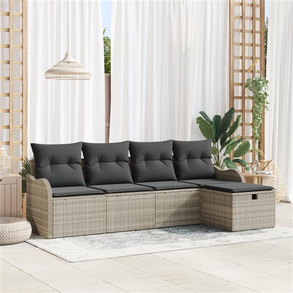 Grote foto vidaxl 5 delige tuinsofa set met kussens in lichtgrijs poly riet tuin en terras tuinmeubelen