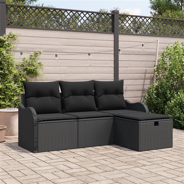 Grote foto vidaxl 4 delige tuinsofa set met kussens in zwart poly rattan tuin en terras tuinmeubelen
