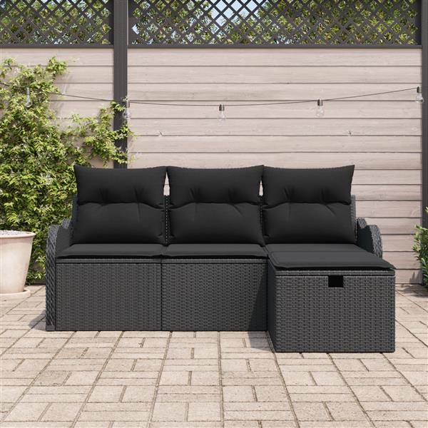 Grote foto vidaxl 4 delige tuinsofa set met kussens in zwart poly rattan tuin en terras tuinmeubelen