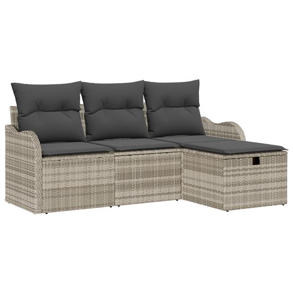 Grote foto vidaxl 4 delige tuinsofa set met kussens in lichtgrijs poly rattan tuin en terras tuinmeubelen