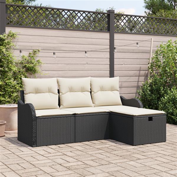 Grote foto vidaxl 4 delige tuinsofa set met kussens zwart poly rattan tuin en terras tuinmeubelen