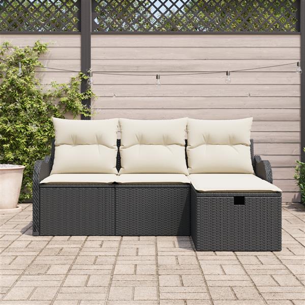 Grote foto vidaxl 4 delige tuinsofa set met kussens zwart poly rattan tuin en terras tuinmeubelen