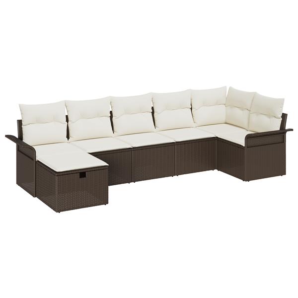 Grote foto vidaxl 7 delige tuinbankenset met kussens poly rattan bruin tuin en terras tuinmeubelen