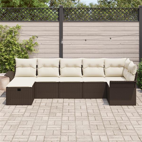 Grote foto vidaxl 7 delige tuinbankenset met kussens poly rattan bruin tuin en terras tuinmeubelen