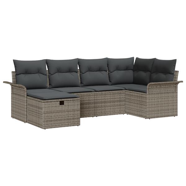 Grote foto vidaxl 6 delige tuinbankenset met kussens poly rattan grijs tuin en terras tuinmeubelen