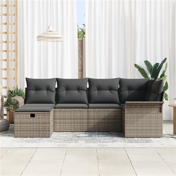 Grote foto vidaxl 6 delige tuinbankenset met kussens poly rattan grijs tuin en terras tuinmeubelen
