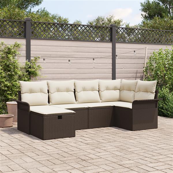 Grote foto vidaxl 6 delige tuinbankenset met kussens poly rattan bruin tuin en terras tuinmeubelen