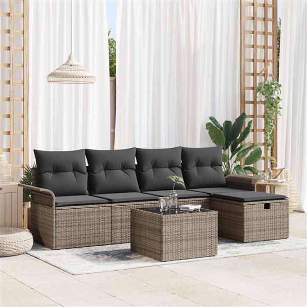 Grote foto vidaxl 6 delige tuinset met kussens grijs poly rattan tuin en terras tuinmeubelen