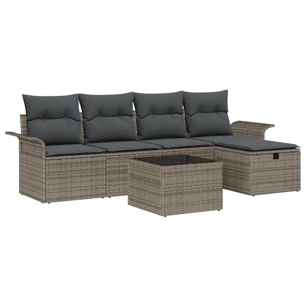 Grote foto vidaxl 6 delige tuinset met kussens grijs poly rattan tuin en terras tuinmeubelen
