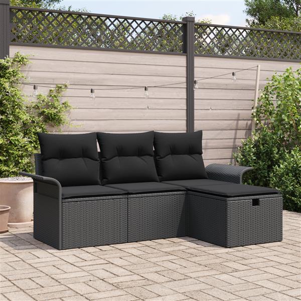 Grote foto vidaxl 4 delige tuinset met kussens zwart poly rattan tuin en terras tuinmeubelen