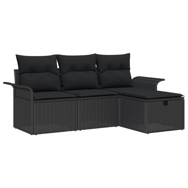 Grote foto vidaxl 4 delige tuinset met kussens zwart poly rattan tuin en terras tuinmeubelen