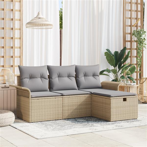 Grote foto vidaxl 4 delige tuinbankset met kussens in beige poly riet tuin en terras tuinmeubelen