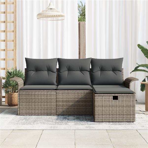 Grote foto vidaxl 4 delige tuinset met kussens in grijs poly rattan tuin en terras tuinmeubelen