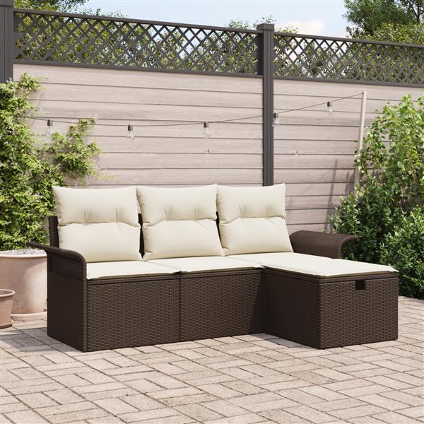 Grote foto vidaxl 4 delige tuinset met kussens in bruin poly rattan tuin en terras tuinmeubelen