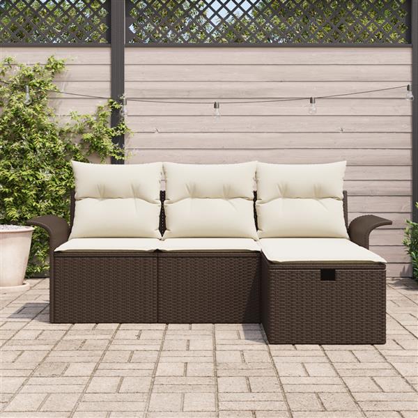 Grote foto vidaxl 4 delige tuinset met kussens in bruin poly rattan tuin en terras tuinmeubelen