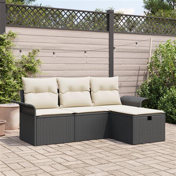 Grote foto vidaxl 4 delige tuinsofa set met kussens in zwart poly rattan tuin en terras tuinmeubelen