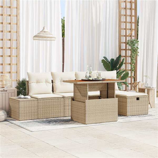 Grote foto vidaxl 6 delige tuinbankenset met kussens poly rattan beige tuin en terras tuinmeubelen