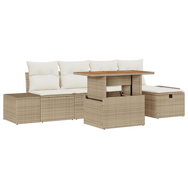 Grote foto vidaxl 6 delige tuinbankenset met kussens poly rattan beige tuin en terras tuinmeubelen