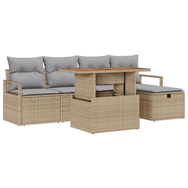 Grote foto vidaxl 6 delige tuinsofa set met kussens in beige poly rattan tuin en terras tuinmeubelen