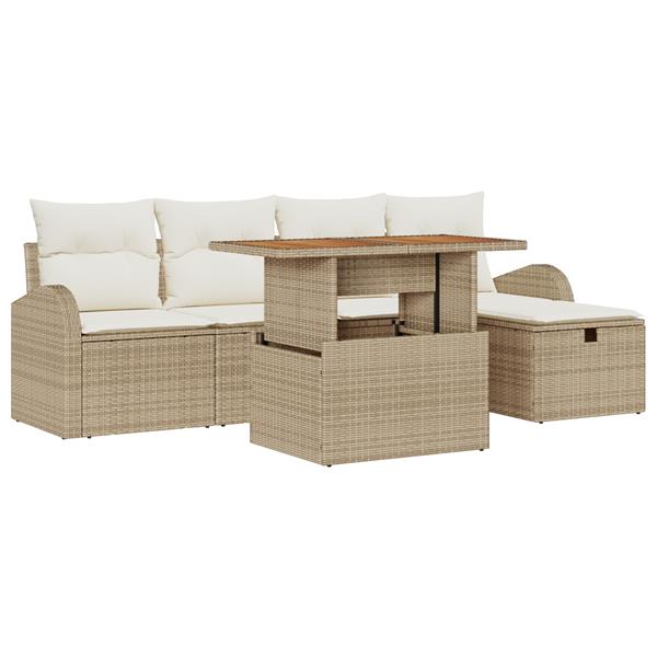 Grote foto vidaxl 6 delige tuinbankset met kussens in beige poly rattan tuin en terras tuinmeubelen