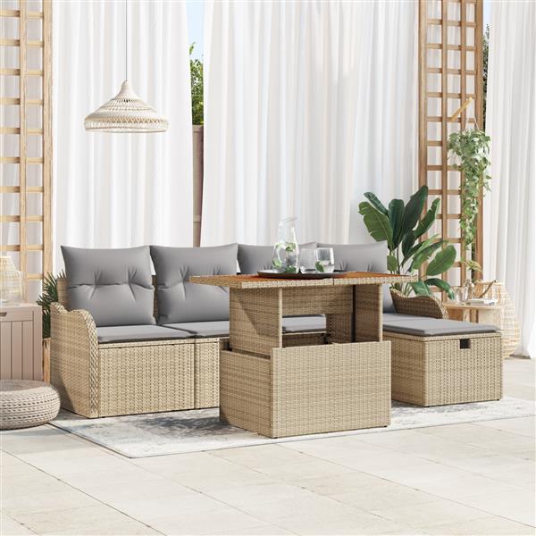 Grote foto vidaxl 6 delige tuinbankenset met kussens poly rattan beige tuin en terras tuinmeubelen