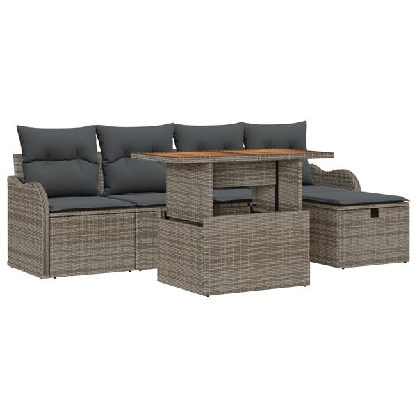 Grote foto vidaxl 6 delige tuinbankenset met kussens poly rattan grijs tuin en terras tuinmeubelen