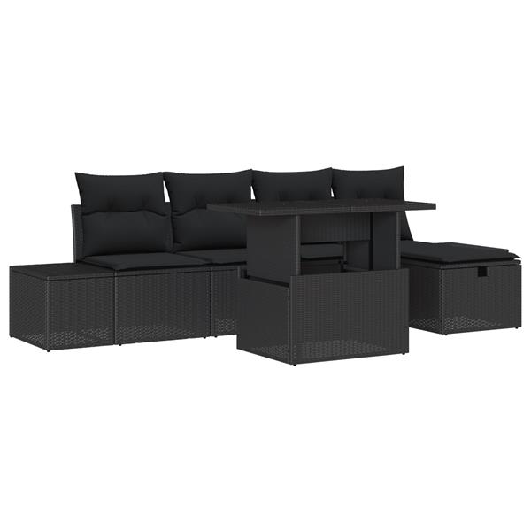 Grote foto vidaxl 6 delige tuinbankenset met kussens poly rattan zwart tuin en terras tuinmeubelen