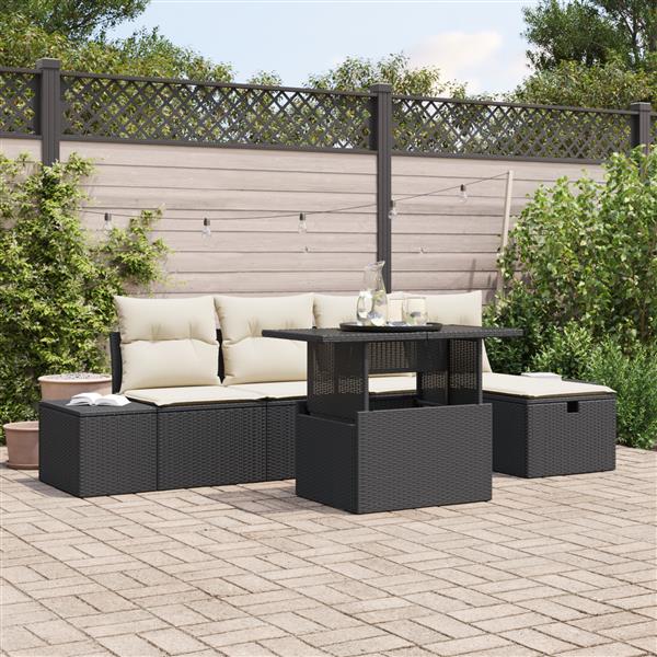 Grote foto vidaxl 6 delige tuinbankenset met kussens poly rattan zwart tuin en terras tuinmeubelen