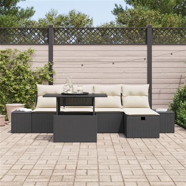 Grote foto vidaxl 6 delige tuinbankenset met kussens poly rattan zwart tuin en terras tuinmeubelen