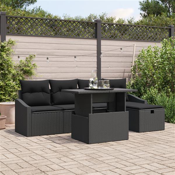 Grote foto vidaxl 6 delige tuinsofa set met kussens zwart poly rattan tuin en terras tuinmeubelen