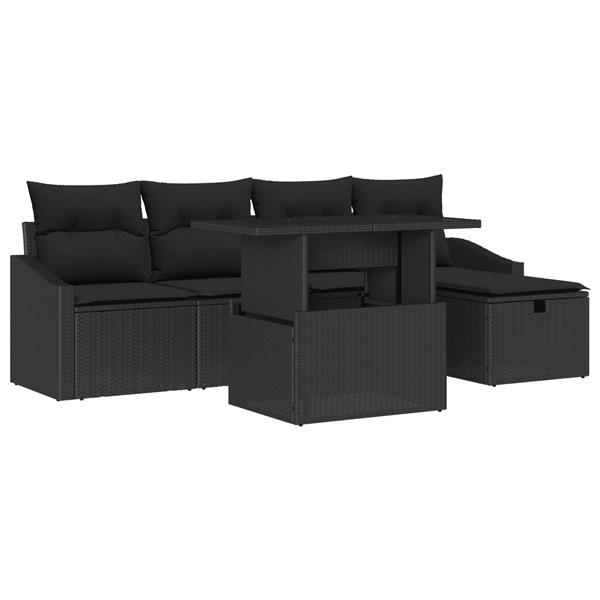 Grote foto vidaxl 6 delige tuinsofa set met kussens zwart poly rattan tuin en terras tuinmeubelen