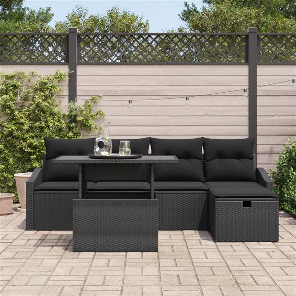 Grote foto vidaxl 6 delige tuinsofa set met kussens zwart poly rattan tuin en terras tuinmeubelen