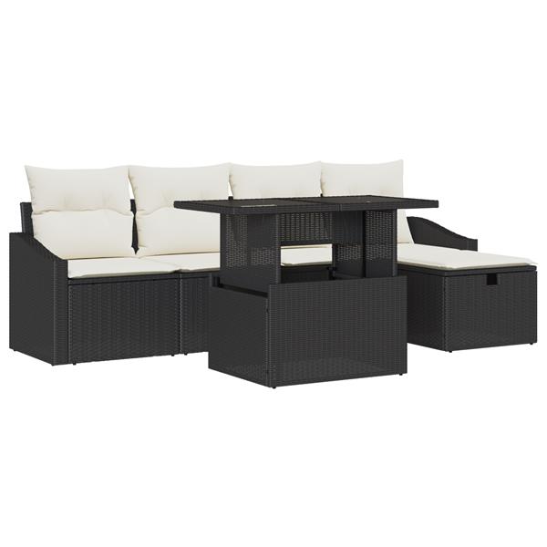 Grote foto vidaxl 6 delige tuinset met kussens zwart poly rattan tuin en terras tuinmeubelen