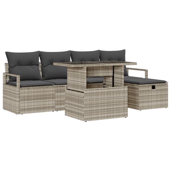 Grote foto vidaxl 6 delige tuinset met kussens lichtgrijs poly rattan tuin en terras tuinmeubelen