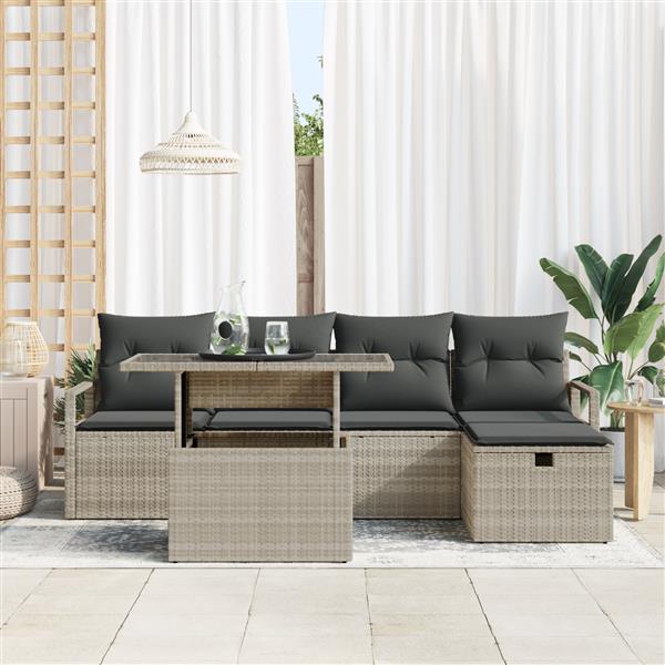 Grote foto vidaxl 6 delige tuinset met kussens lichtgrijs poly rattan tuin en terras tuinmeubelen
