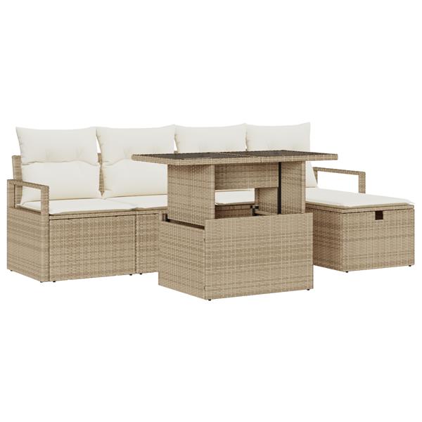 Grote foto vidaxl 6 delige tuinsofa set met kussens in beige poly rattan tuin en terras tuinmeubelen