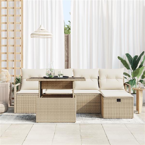 Grote foto vidaxl 6 delige tuinsofa set met kussens in beige poly rattan tuin en terras tuinmeubelen