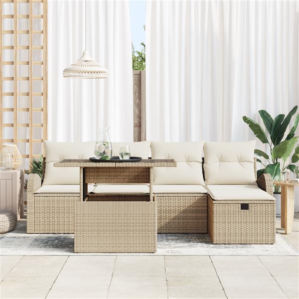 Grote foto vidaxl 6 delige tuinbankenset met kussens poly rattan beige tuin en terras tuinmeubelen