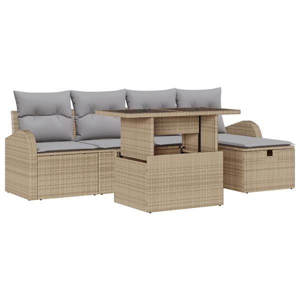 Grote foto vidaxl 6 delige tuinbankenset met kussens poly rattan beige tuin en terras tuinmeubelen