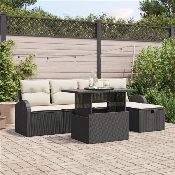 Grote foto vidaxl 6 delige tuinsofa set met kussens zwart poly rattan tuin en terras tuinmeubelen