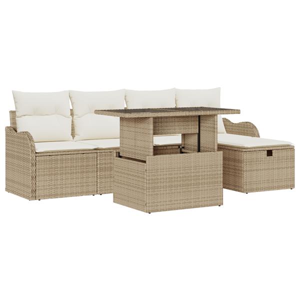 Grote foto vidaxl 6 delige tuinbankenset met kussens poly rattan beige tuin en terras tuinmeubelen