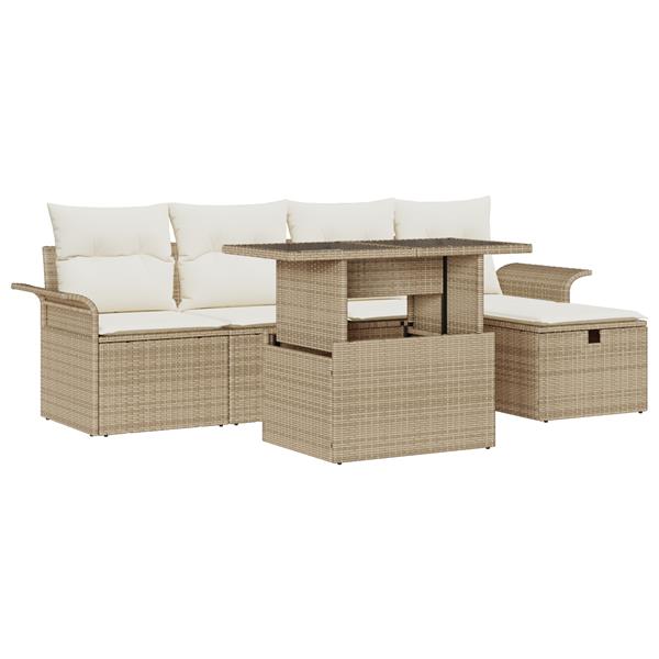 Grote foto vidaxl 6 delige tuinset met kussens in beige poly rattan tuin en terras tuinmeubelen